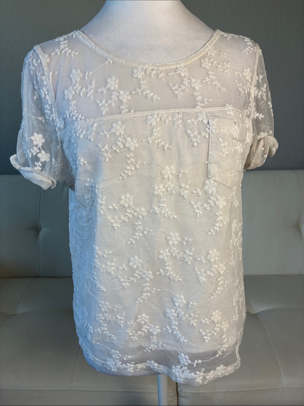 Hollister Delicate White Floral Lace Blouse